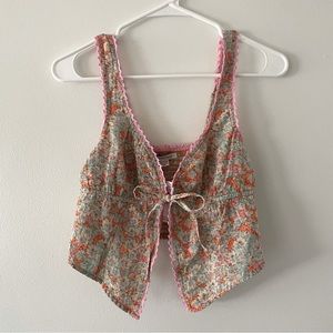 American Eagle Floral Print Tie Front Tank Top Size Extra Small